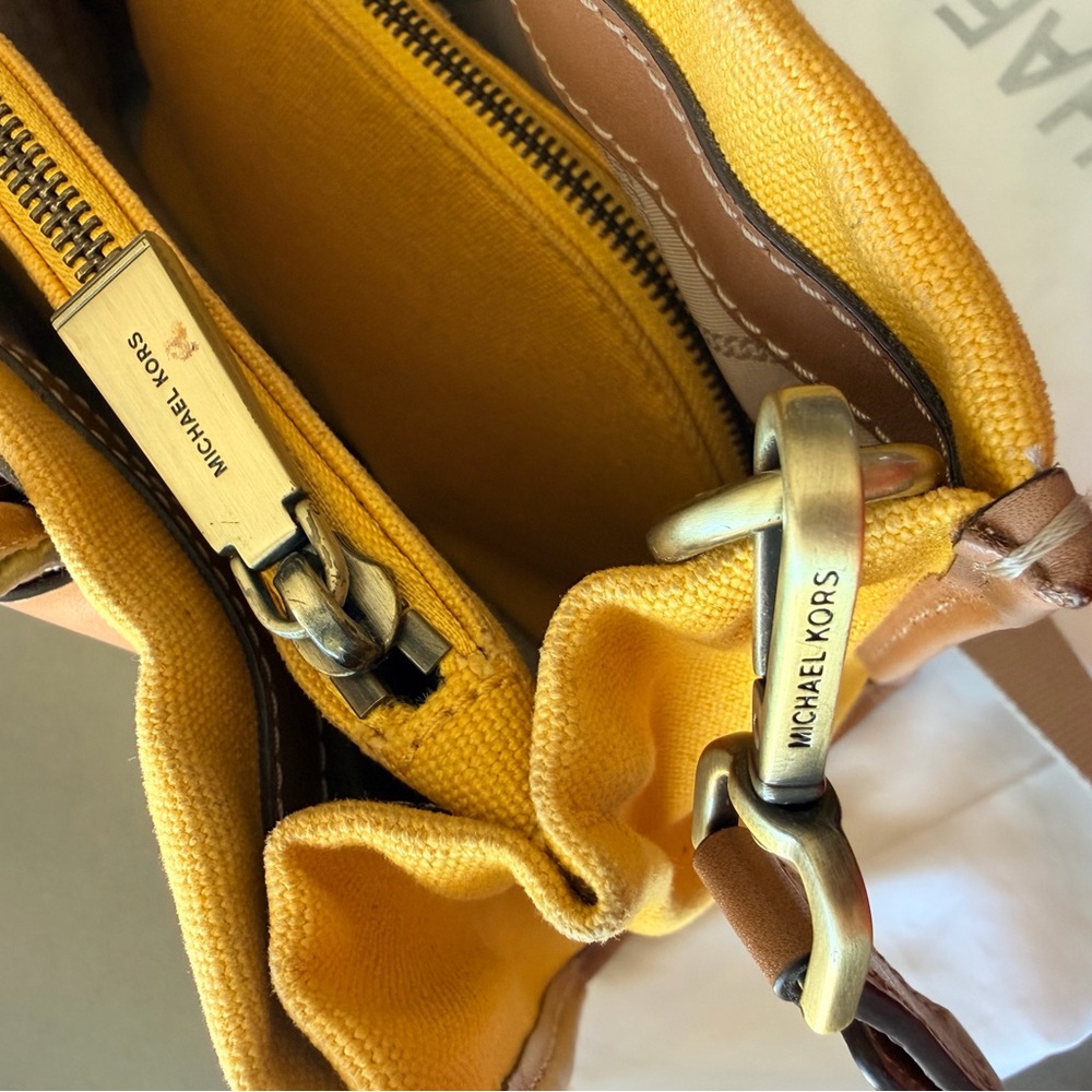 Michael Kors Yellow Canvas Shoulder Hand Bag & Travel Pouch | Summer Style - Picture 9 of 10